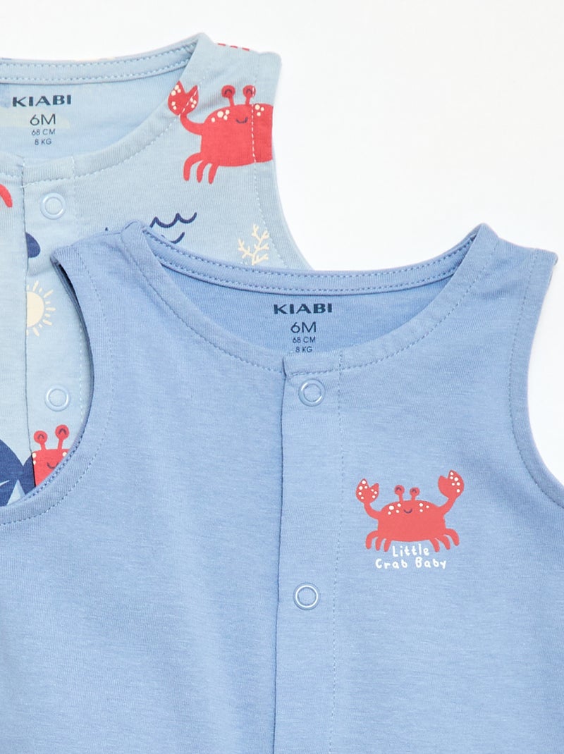 Set van 2 dunne slaappakken met drukknoopsluiting Blauw - Kiabi
