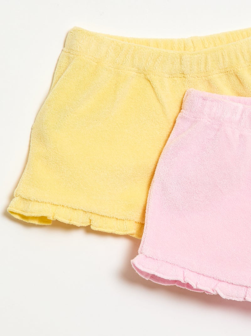 Set van 2 effen badstofshorts met ruches Geel - Kiabi