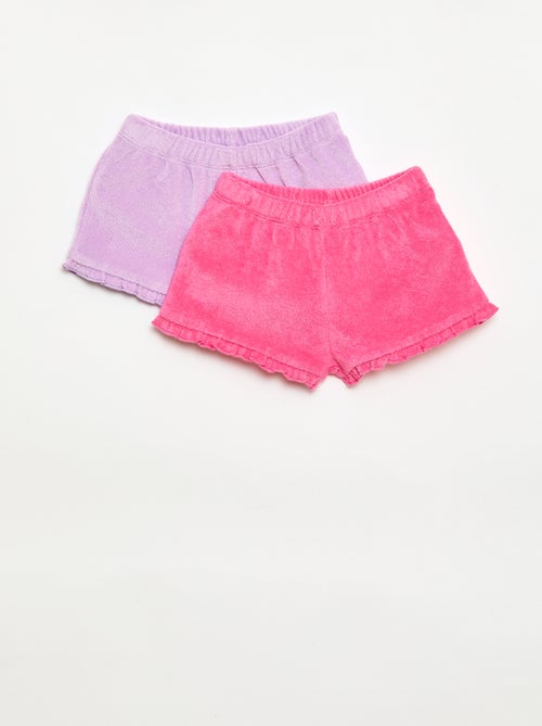 Set van 2 effen badstofshorts met ruches - Kiabi