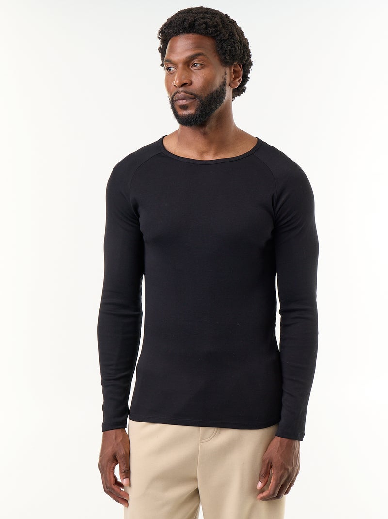 Set van 2 effen T-shirts met lange mouwen Zwart - Kiabi