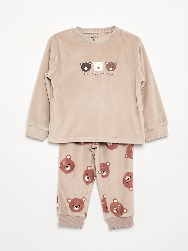 Set van 2 geprinte 2-delige fleece pyjama's Biege - Kiabi