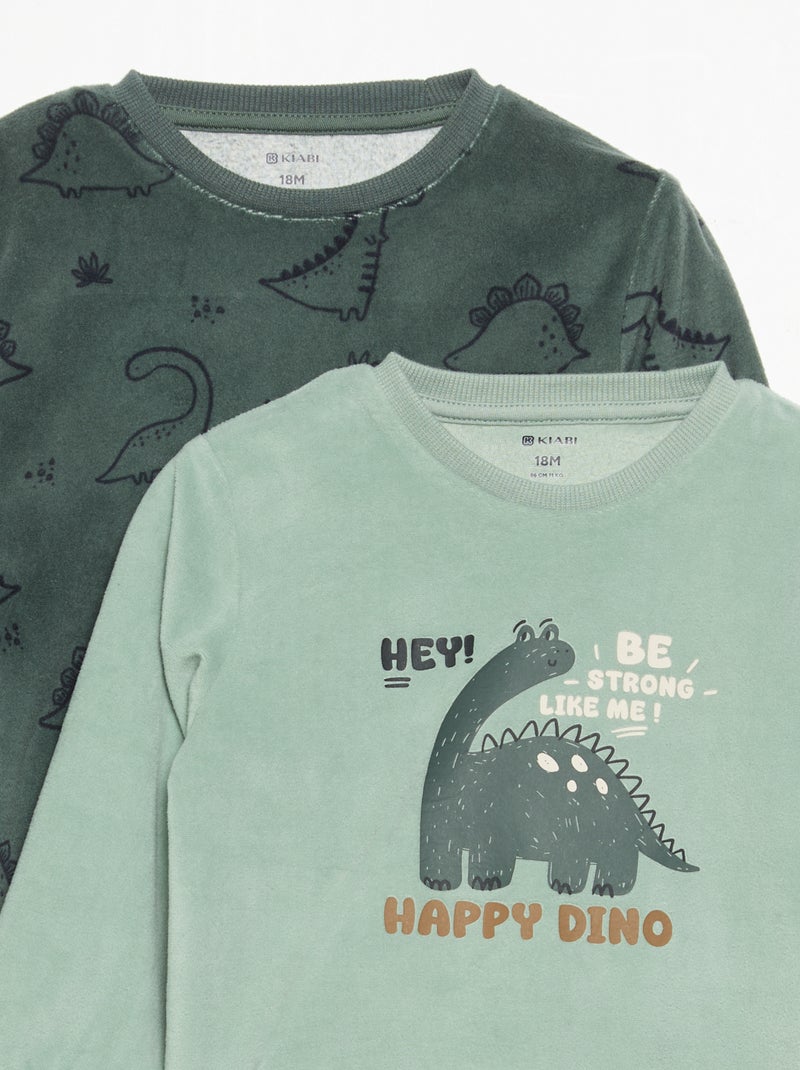 Set van 2 geprinte 2-delige fleece pyjama's Groen - Kiabi