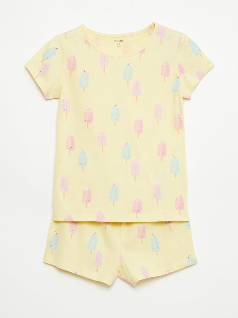 Set van 2 korte pyjamasets van katoenjersey Geel - Kiabi