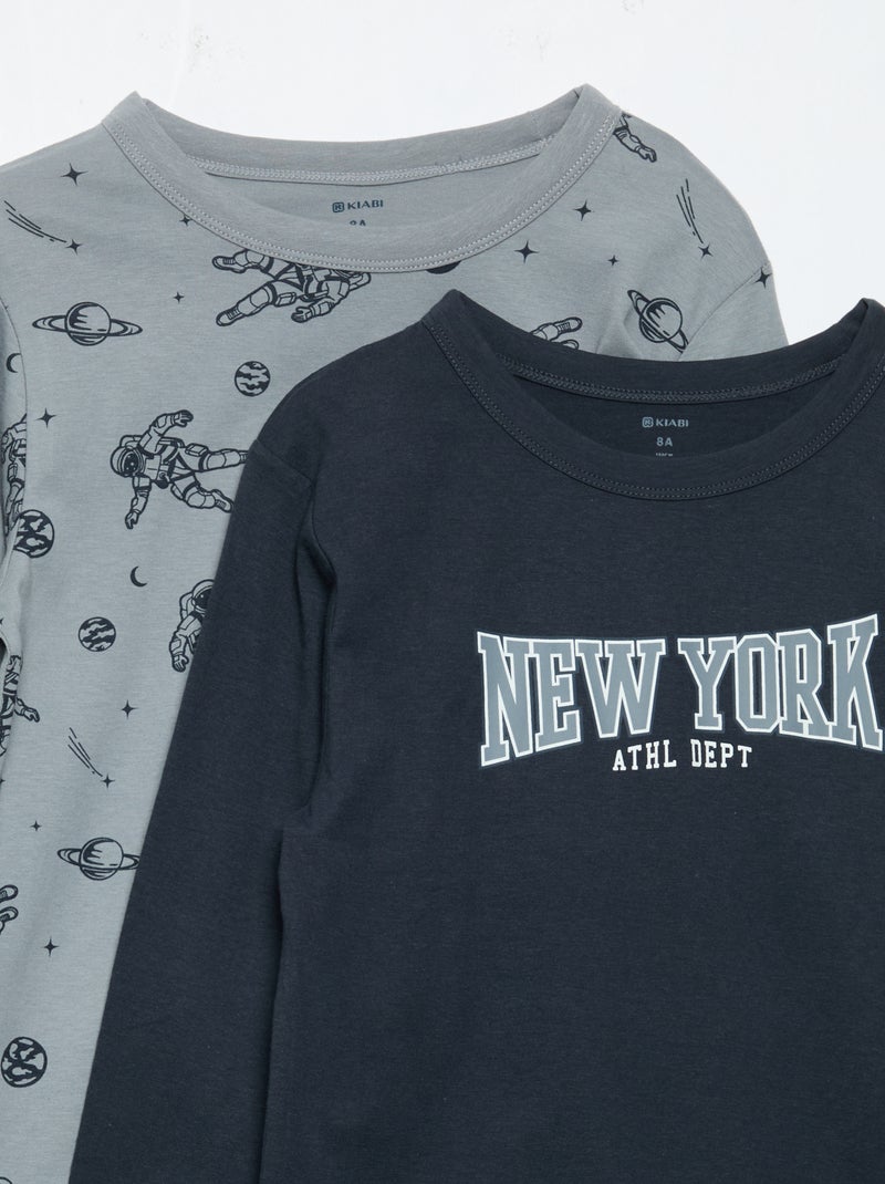 Set van 2 lange pyjama's van jerseytricot Blauw - Kiabi