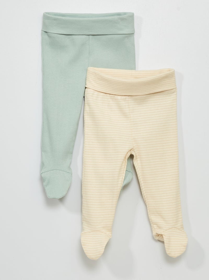 Set van 2 leggings met voetjes WIT - Kiabi