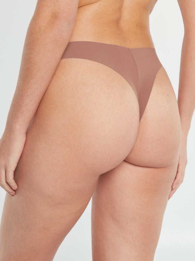 Set van 2 onzichtbare tangaslips in microvezel BRUIN - Kiabi