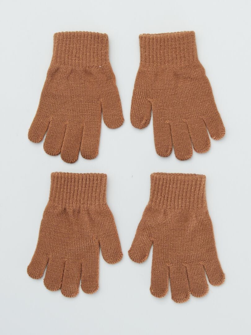 Set van 2 paar effen handschoenen bruin - Kiabi