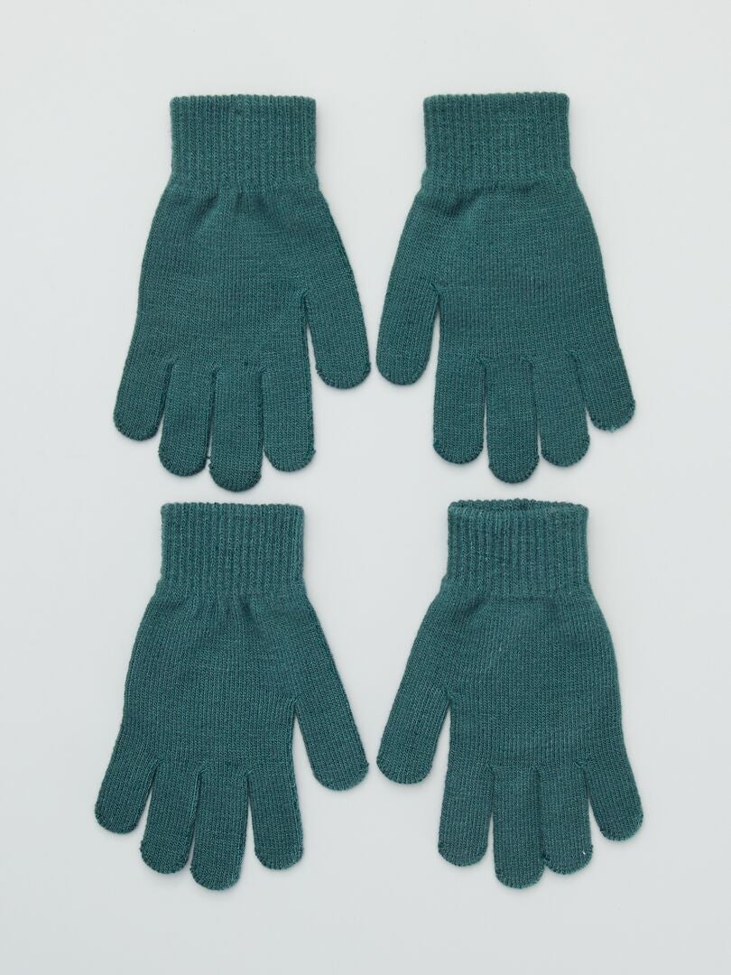 Set van 2 paar effen handschoenen grijs groen - Kiabi