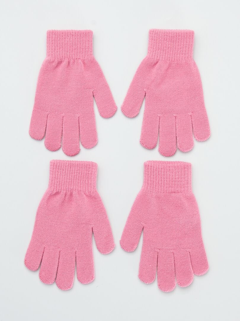 Set van 2 paar effen handschoenen paars roze - Kiabi