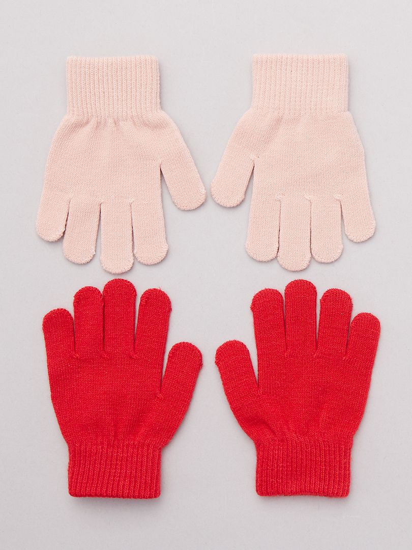 Set van 2 paar effen handschoenen roze - Kiabi