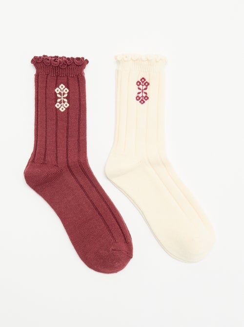 Set van 2 paar geborduurde enkelsokken - Kiabi