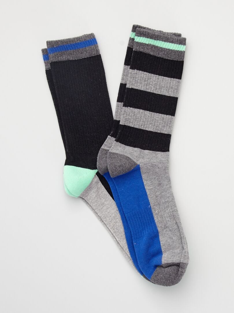 Set van 2 paar sokken met colorblock zwart - Kiabi