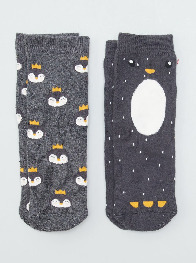 Set van 2 paar sokken met pinguïnprint GRIJS - Kiabi
