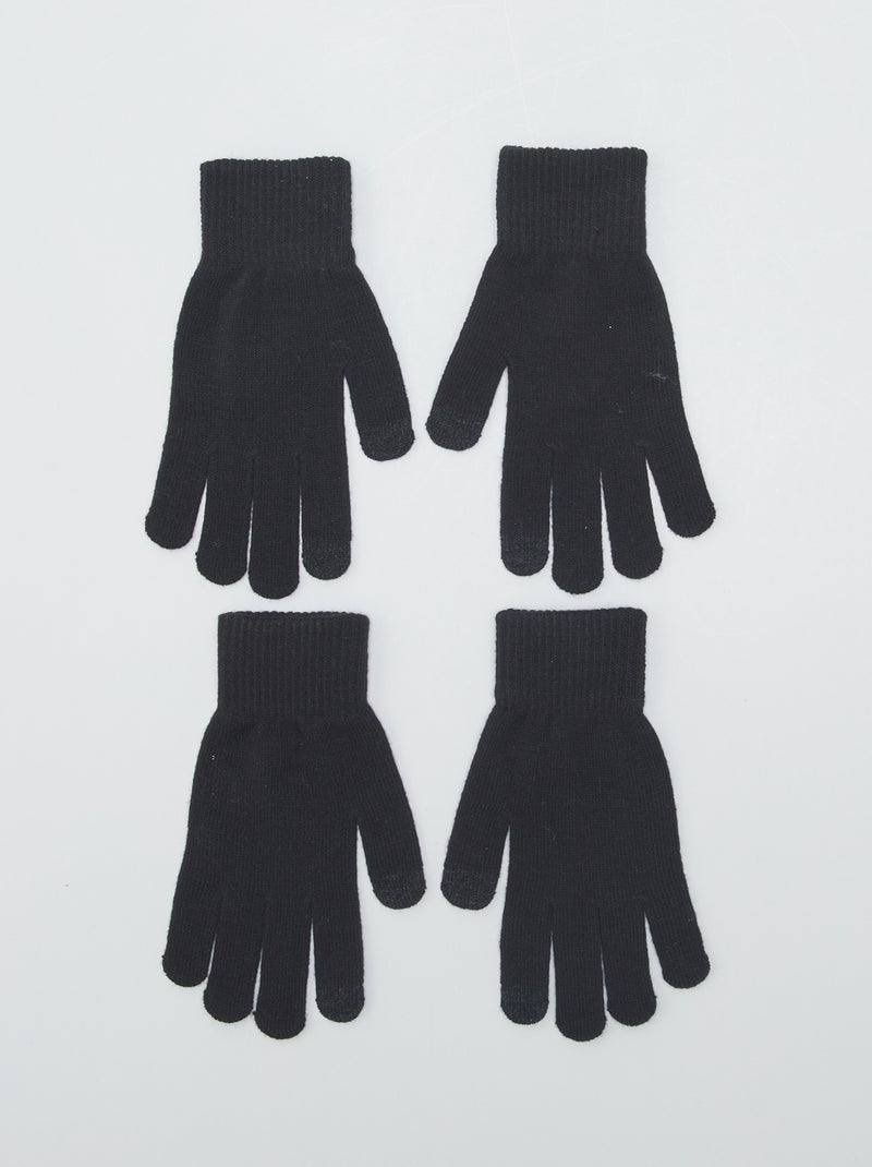 Set van 2 paar tactiele handschoenen ZWART - Kiabi