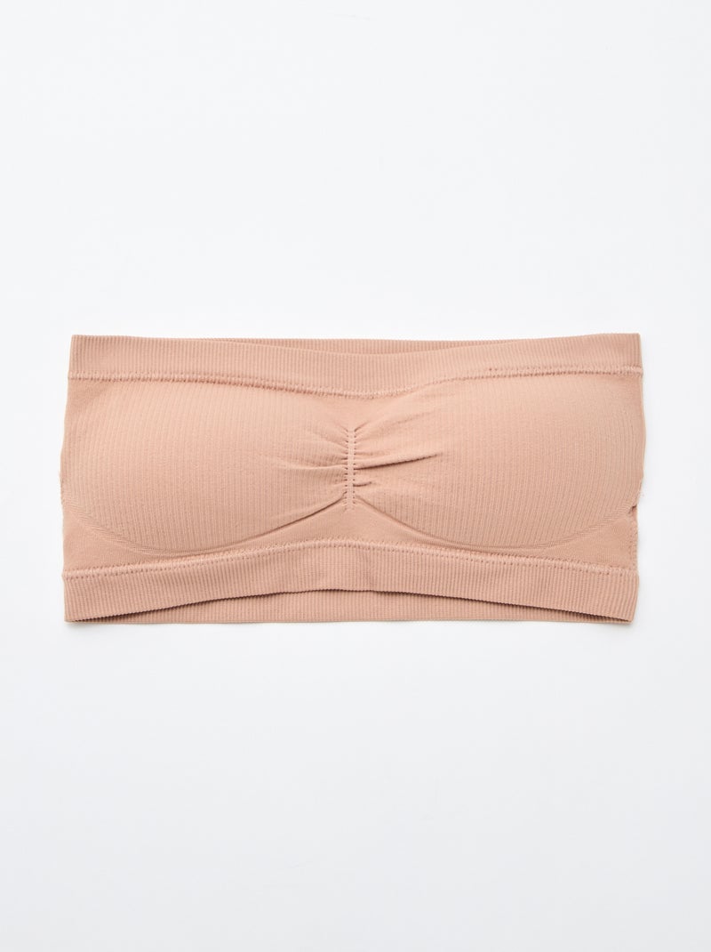 Set van 2 ribstoffen bandeau beha's zonder naden Biege - Kiabi