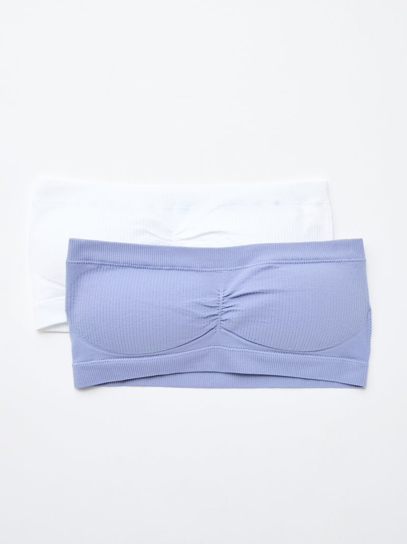 Set van 2 ribstoffen bandeautopjes zonder naden Blauw - Kiabi
