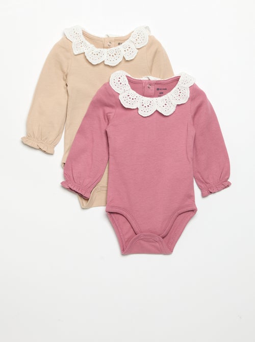 Set van 2 rompertjes met kraag van broderie anglaise - Kiabi Set van 2 rompertjes met kraag van broderie anglaise - Kiabi
