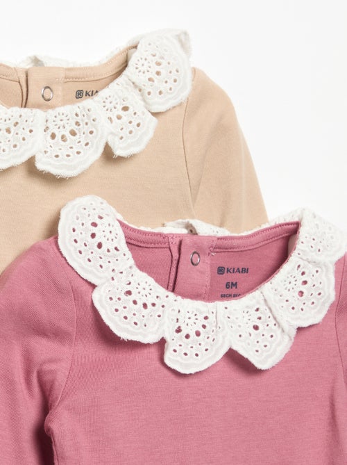 Set van 2 rompertjes met kraag van broderie anglaise - Kiabi Set van 2 rompertjes met kraag van broderie anglaise - Kiabi