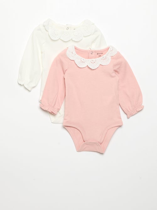 Set van 2 rompertjes met kraag van broderie anglaise - Kiabi Set van 2 rompertjes met kraag van broderie anglaise - Kiabi