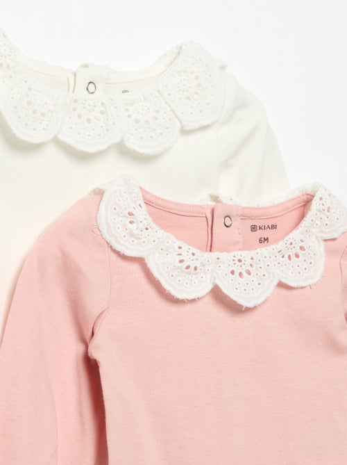 Set van 2 rompertjes met kraag van broderie anglaise - Kiabi Set van 2 rompertjes met kraag van broderie anglaise - Kiabi
