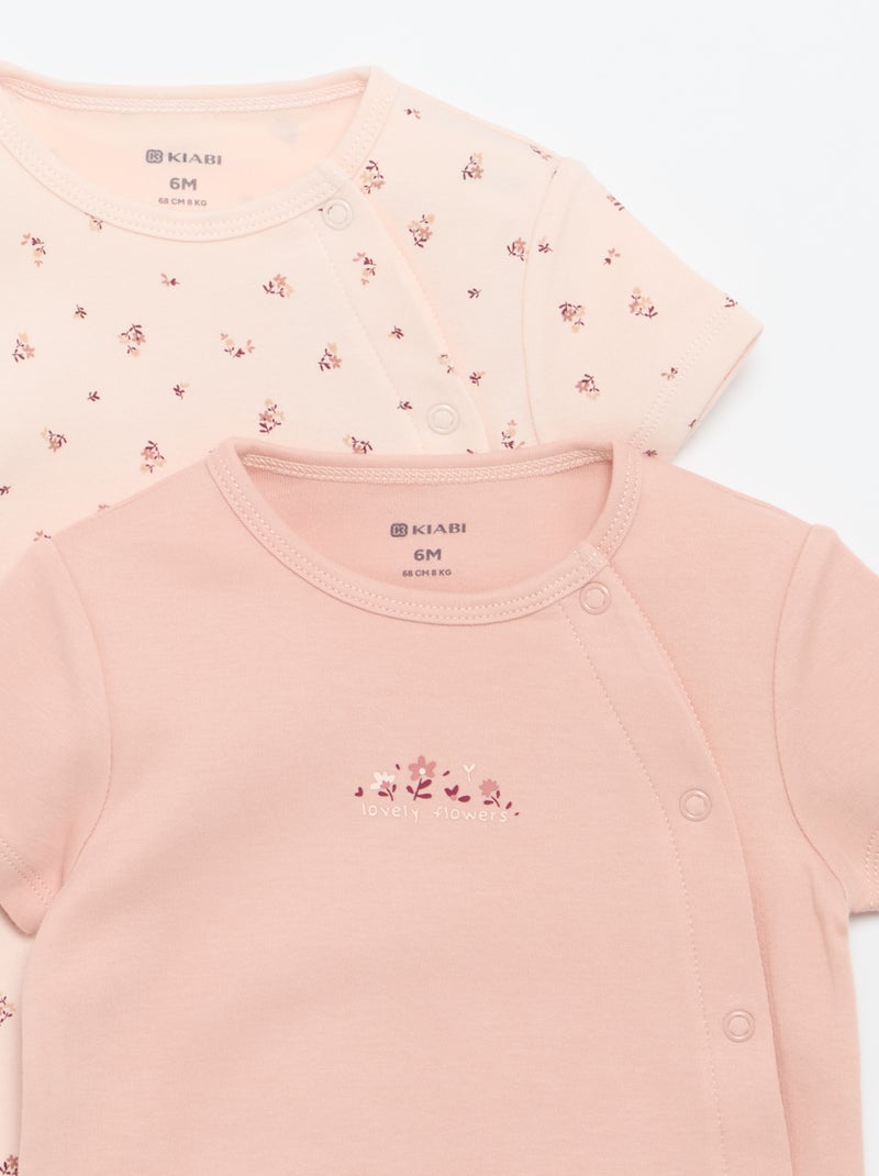 Set van 2 rompertjes van jersey met korte mouwen Rose - Kiabi
