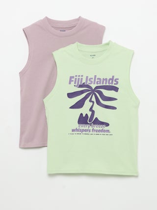 Set van 2 singlets met ronde hals