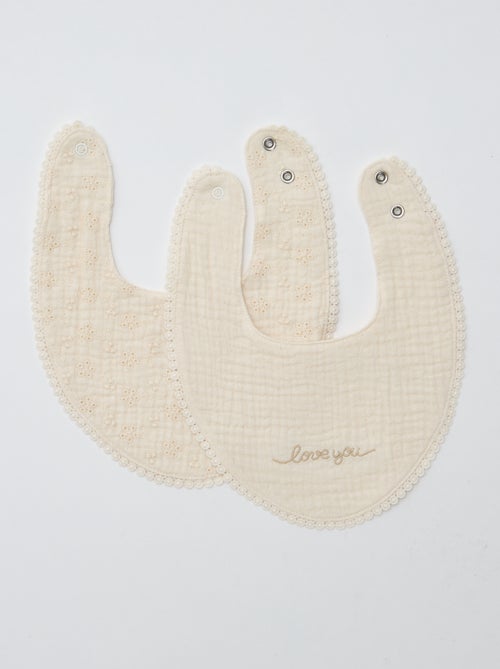 Set van 2 slabbetjes van hydrofiele stof met broderie anglaise - Kiabi