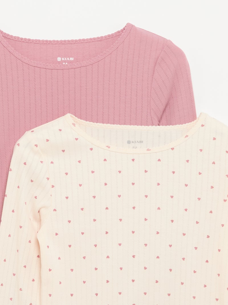 Set van 2 T-shirts met lange mouwen van fantasietricot Rose - Kiabi