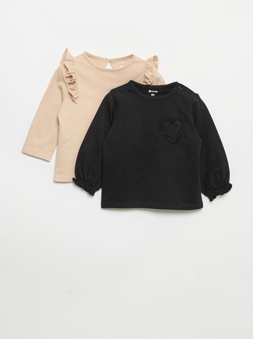Set van 2 T-shirts met lange mouwen van katoenen jerseytricot - Kiabi Set van 2 T-shirts met lange mouwen van katoenen jerseytricot - Kiabi