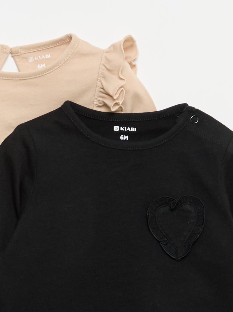 Set van 2 T-shirts met lange mouwen van katoenen jerseytricot Biege - Kiabi