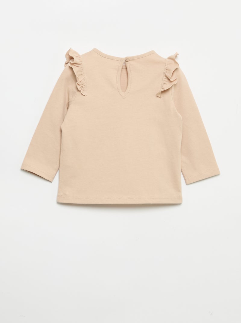 Set van 2 T-shirts met lange mouwen van katoenen jerseytricot Biege - Kiabi