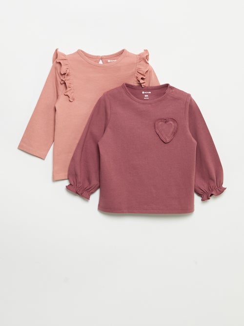 Set van 2 T-shirts met lange mouwen van katoenen jerseytricot - Kiabi