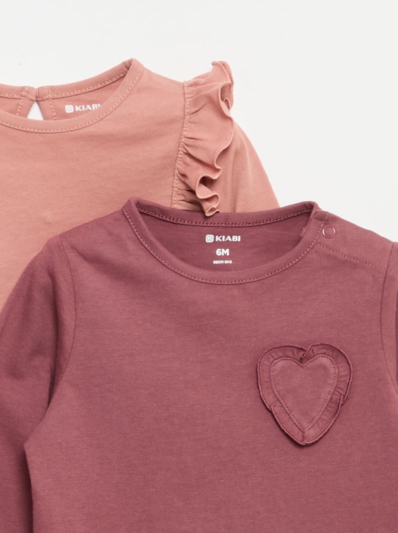 Set van 2 T-shirts met lange mouwen van katoenen jerseytricot Rose - Kiabi