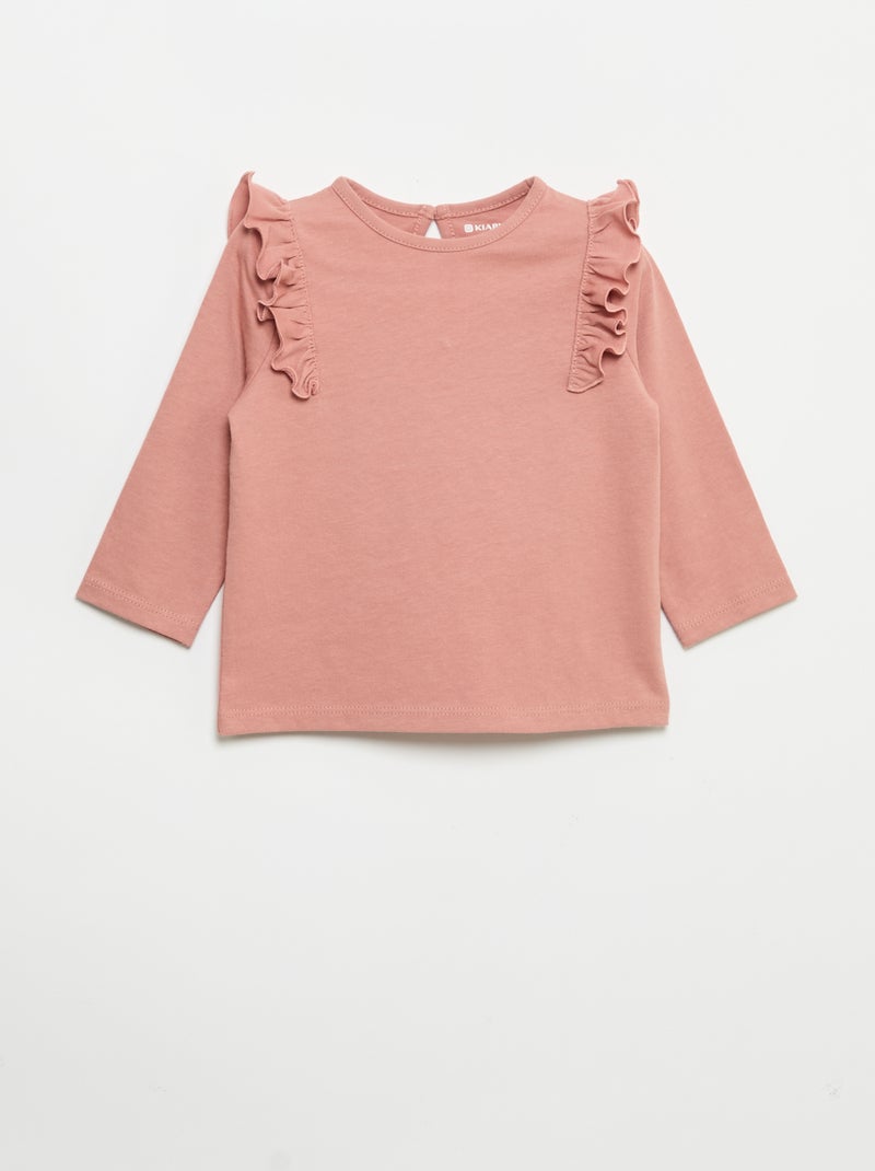 Set van 2 T-shirts met lange mouwen van katoenen jerseytricot Rose - Kiabi