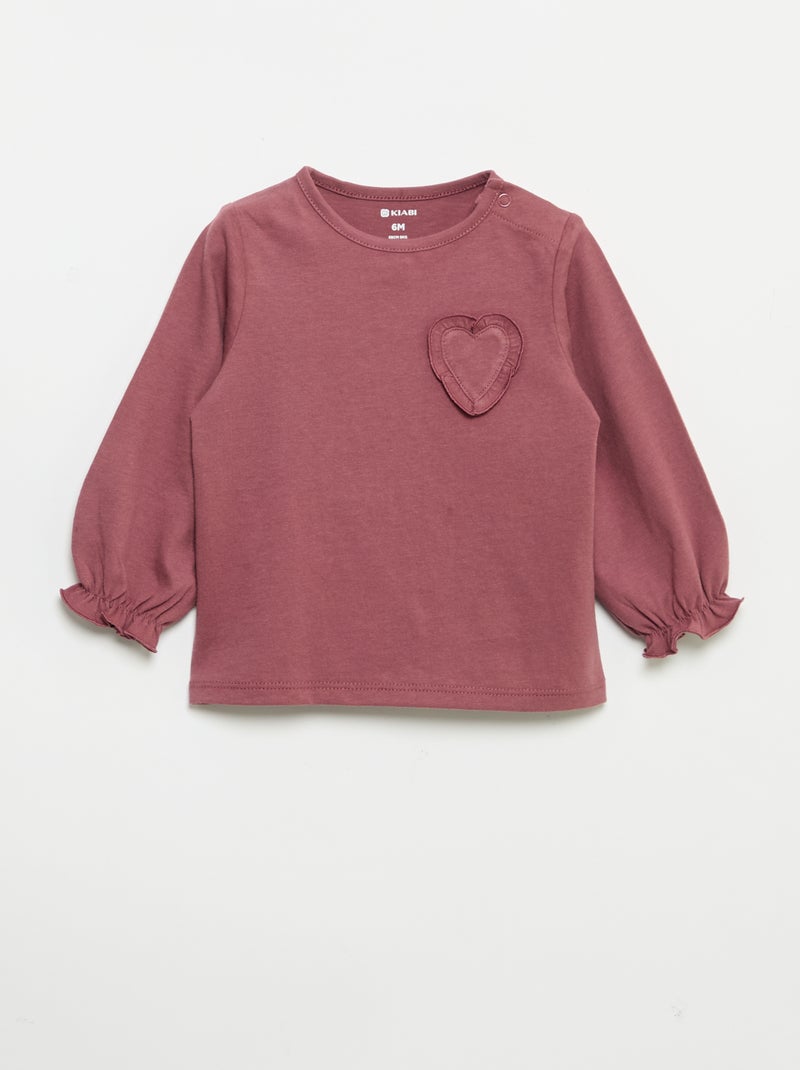 Set van 2 T-shirts met lange mouwen van katoenen jerseytricot Rose - Kiabi