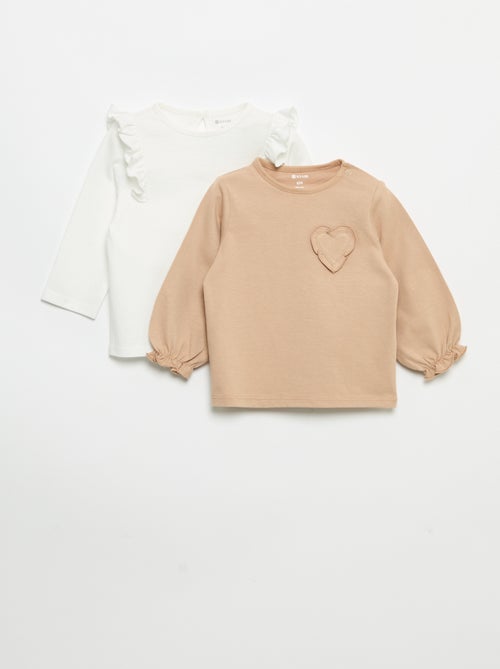 Set van 2 T-shirts met lange mouwen van katoenen jerseytricot - Kiabi