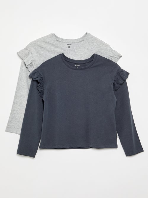 Set van 2 T-shirts met ruches op de schouders - Kiabi Set van 2 T-shirts met ruches op de schouders - Kiabi