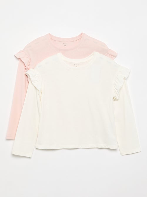 Set van 2 T-shirts met ruches op de schouders - Kiabi Set van 2 T-shirts met ruches op de schouders - Kiabi