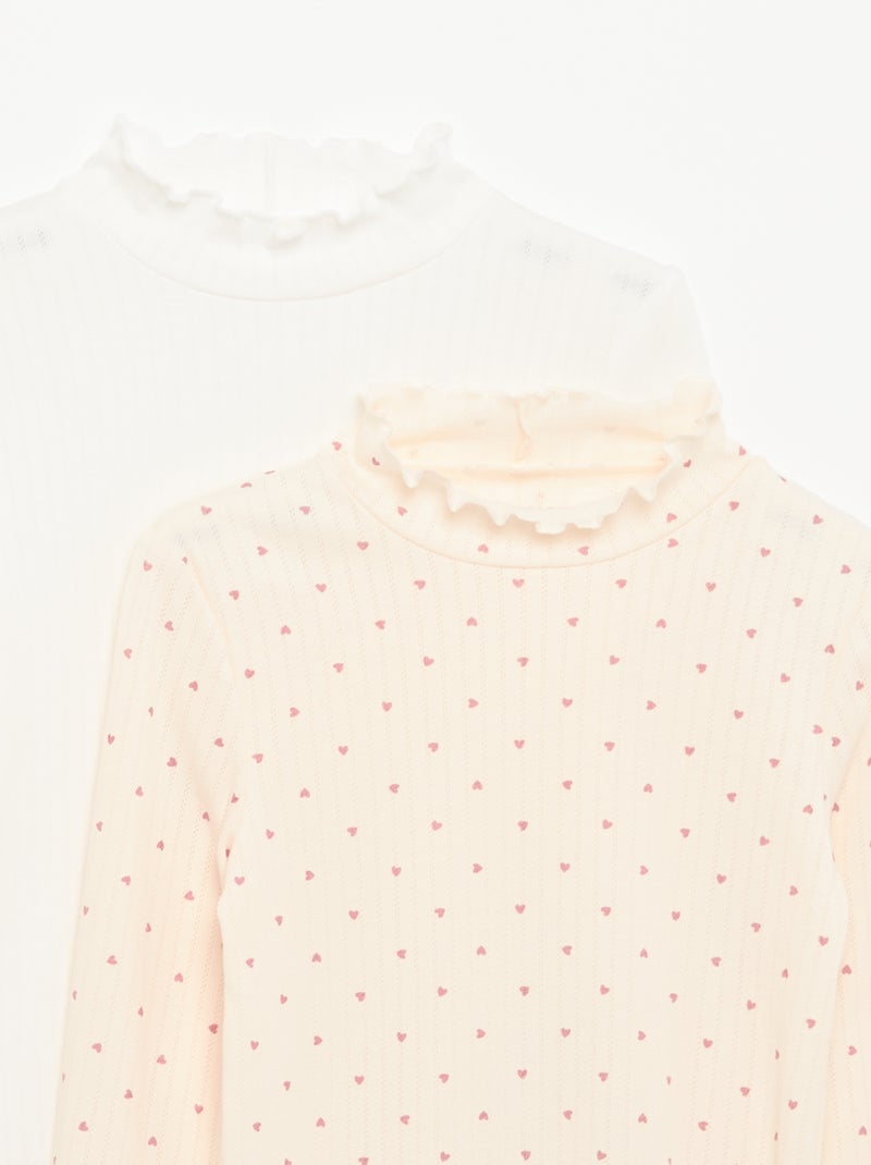 Set van 2 T-shirts van fantasiestof met golvende afwerkingen Rose - Kiabi