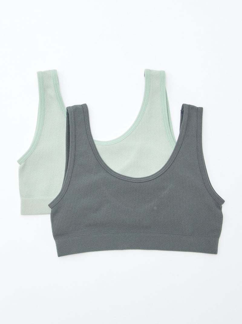 Set van 2 tops van effen ribstof Kaki - Kiabi