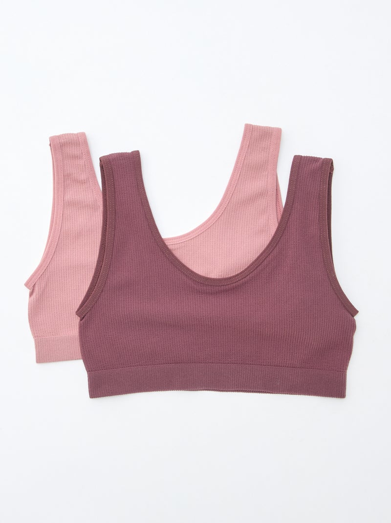 Set van 2 tops van effen ribstof Rose - Kiabi