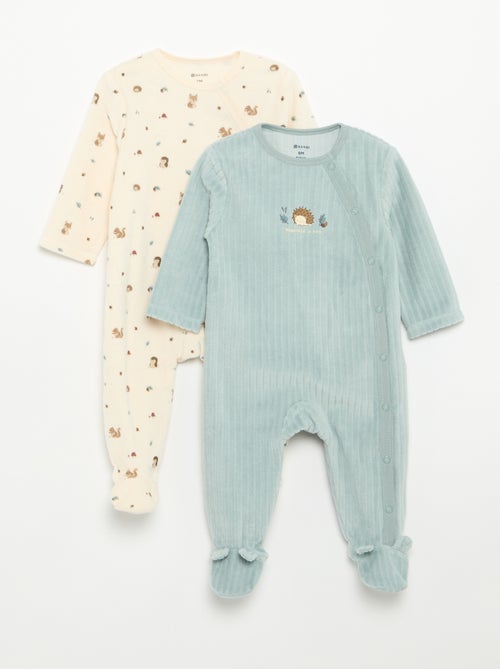 Set van 2 velours pyjama's met voetjes - Kiabi