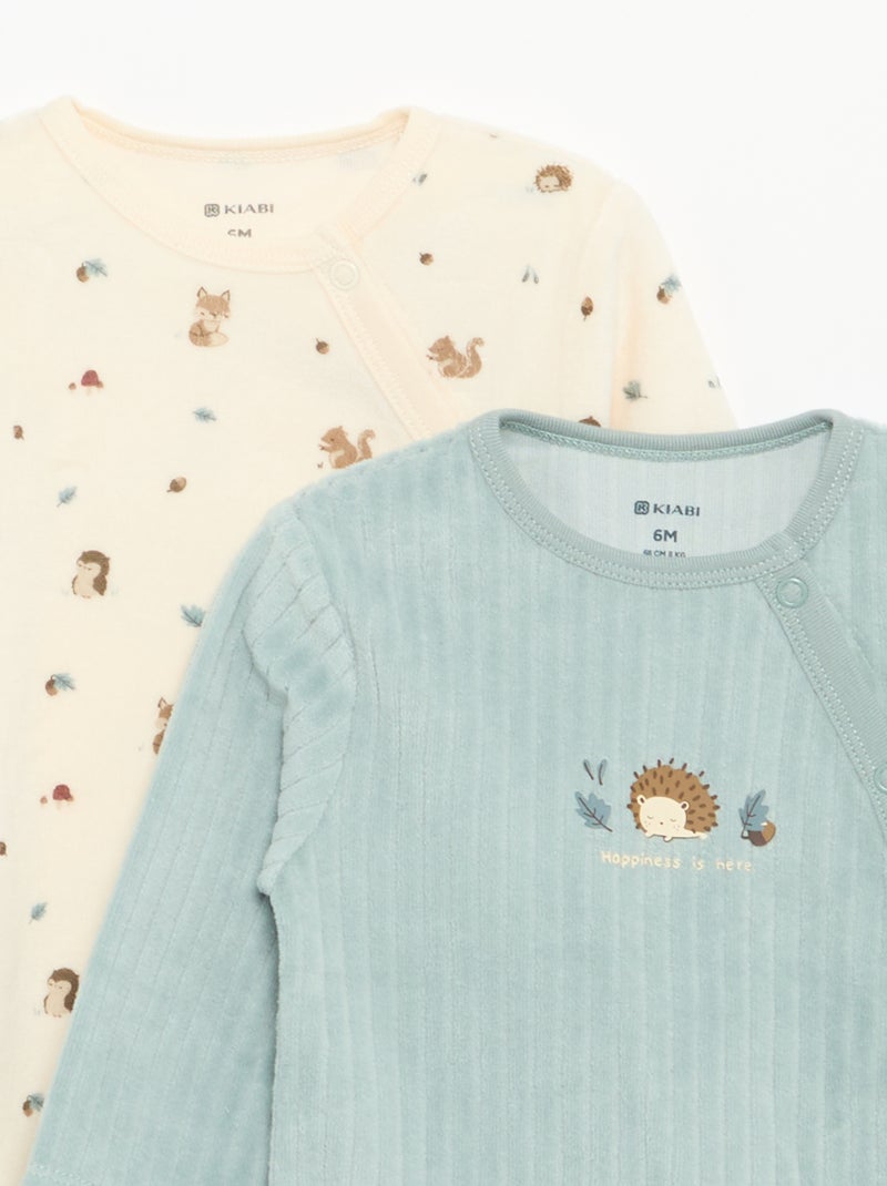 Set van 2 velours pyjama's met voetjes Blauw - Kiabi