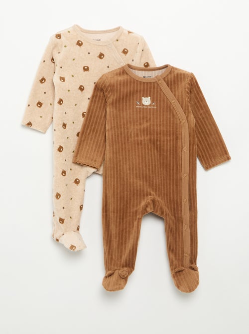 Set van 2 velours pyjama's met voetjes - Kiabi