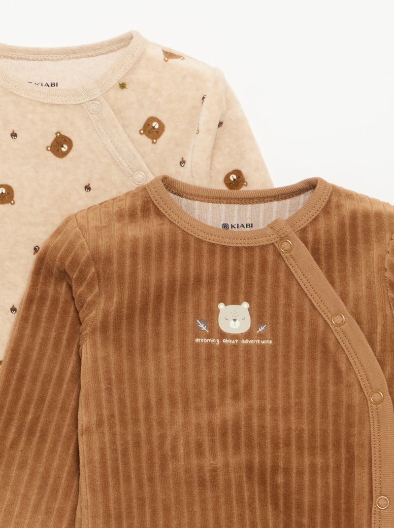 Set van 2 velours pyjama's met voetjes Bruin - Kiabi