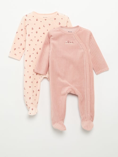 Set van 2 velours pyjama's met voetjes - Kiabi
