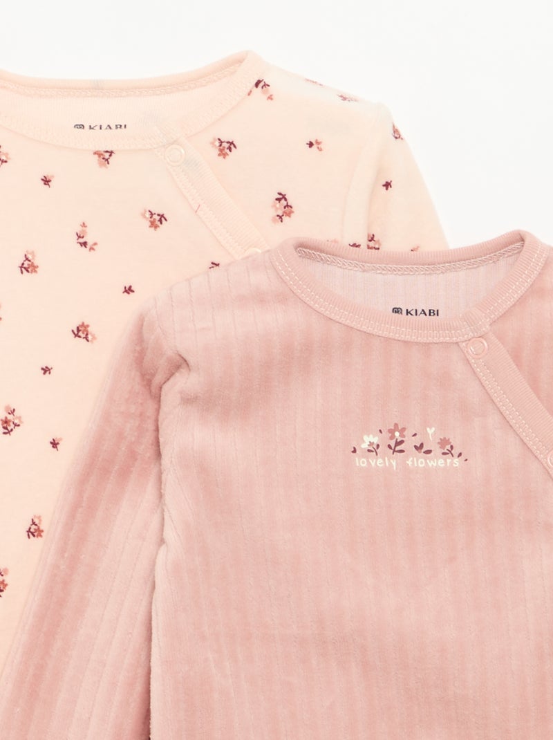 Set van 2 velours pyjama's met voetjes Rose - Kiabi