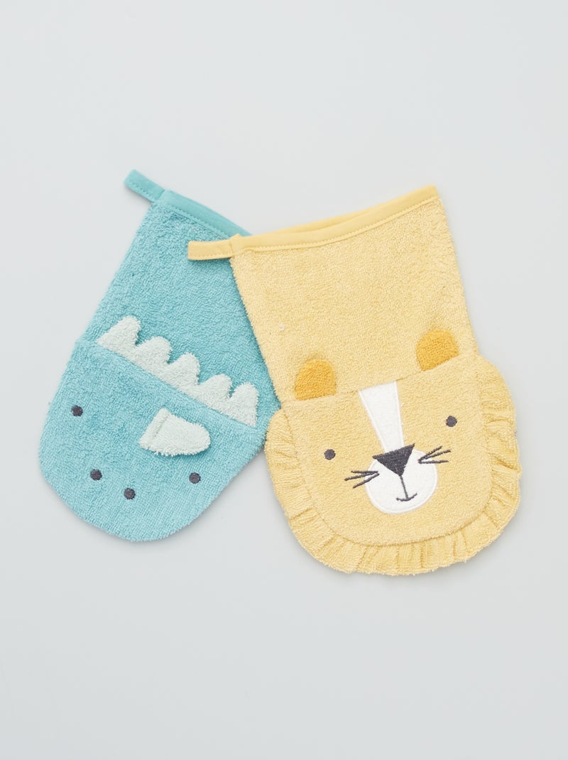 Set van 2 washandjes met dierenprint GROEN - Kiabi
