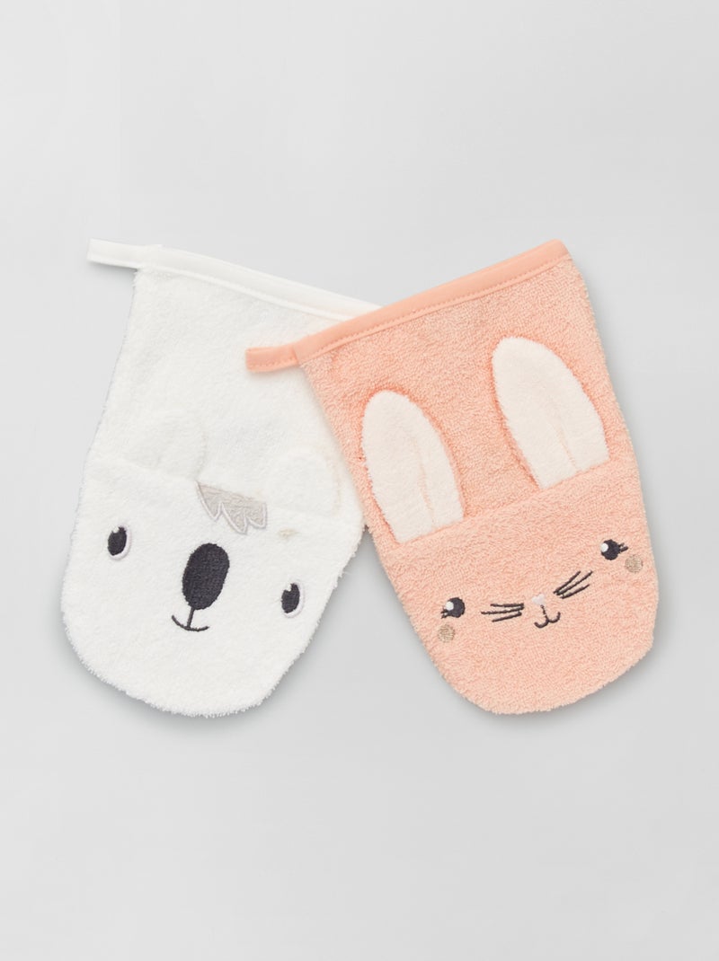 Set van 2 washandjes met dierenprint roze - Kiabi