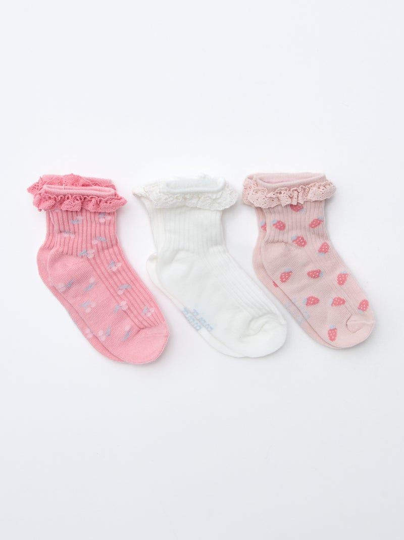 Set van 3 bedrukte sokken Rose - Kiabi